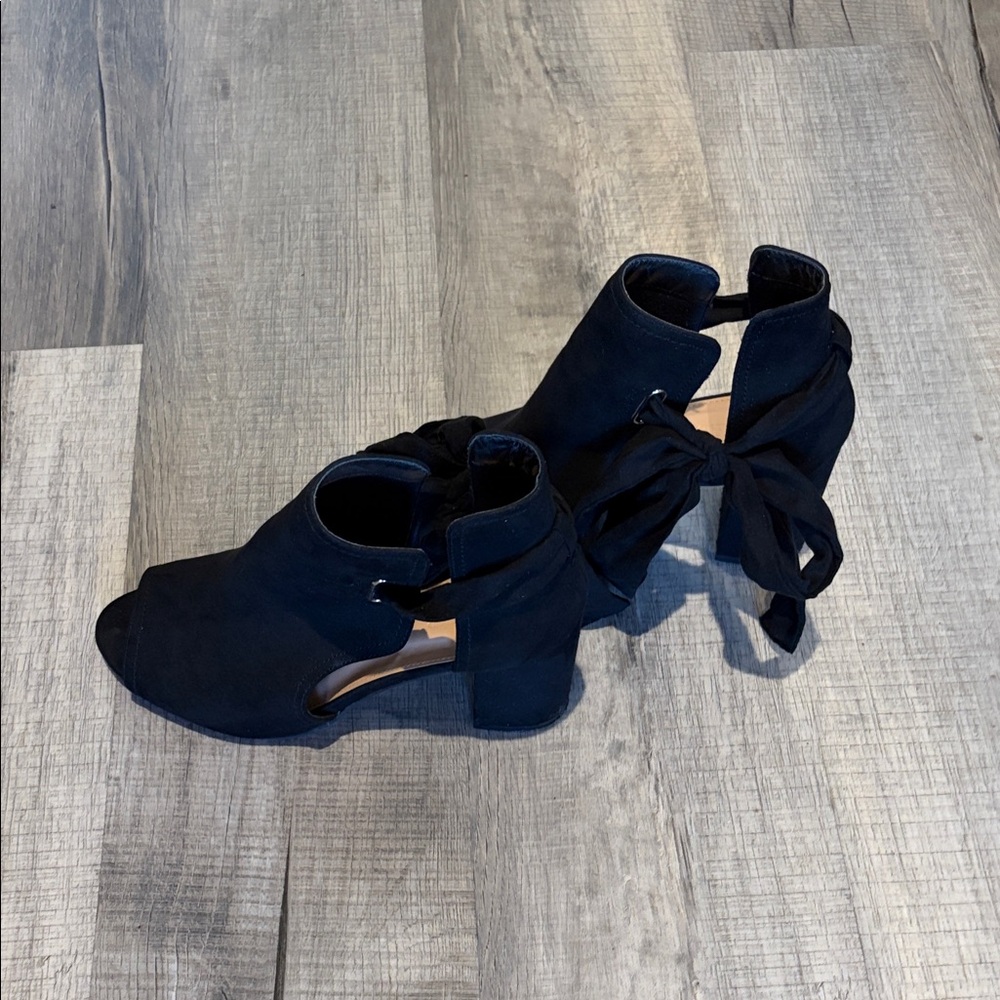 JustFab Black Peep-Toe Heeled Boots